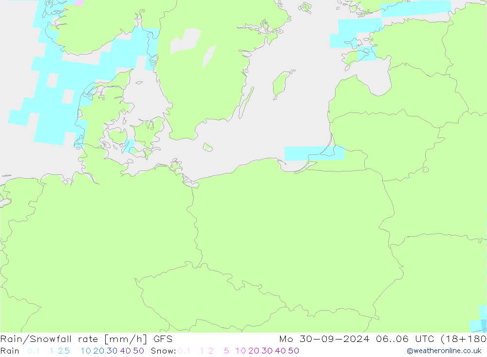 Rain/Snowfall rate GFS lun 30.09.2024 06 UTC