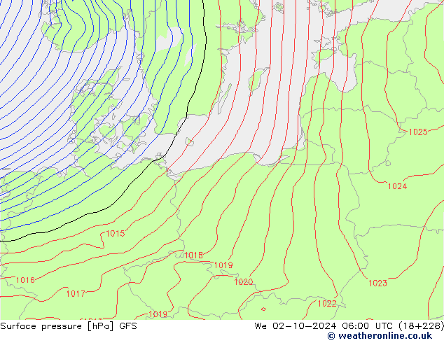 Surface pressure GFS We 02.10.2024 06 UTC