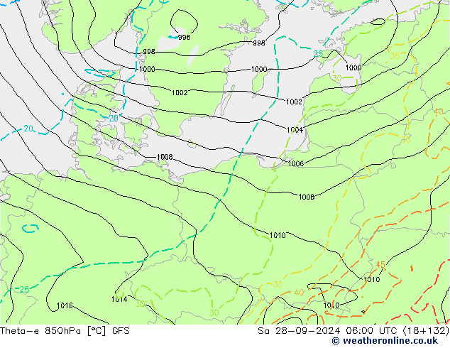 Theta-e 850hPa GFS So 28.09.2024 06 UTC