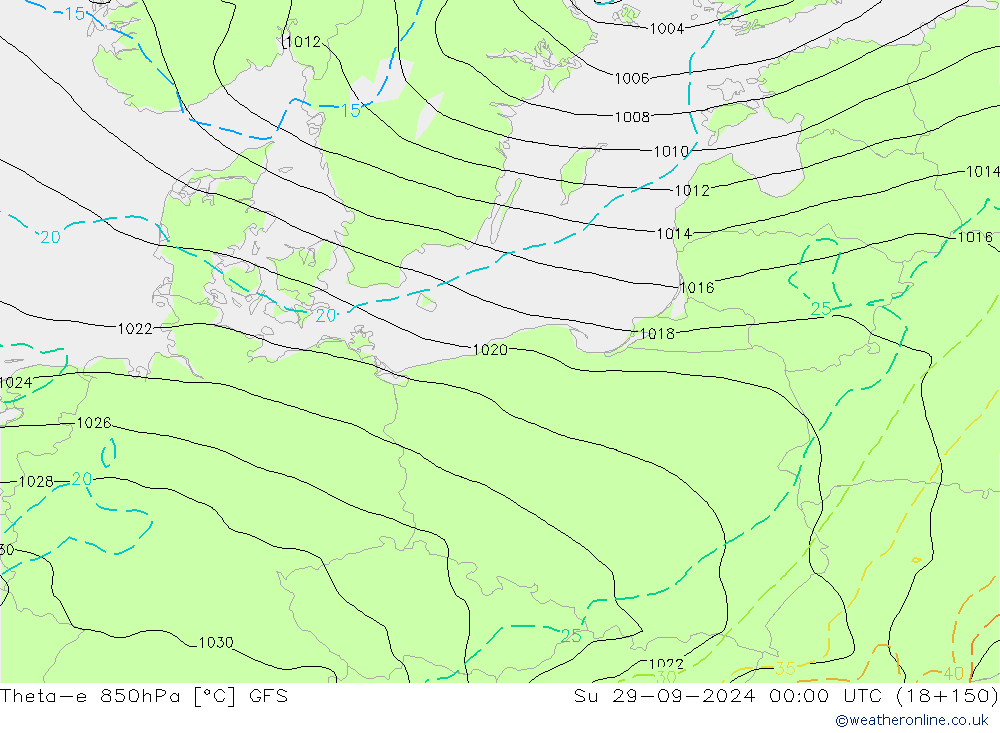 Theta-e 850hPa GFS nie. 29.09.2024 00 UTC