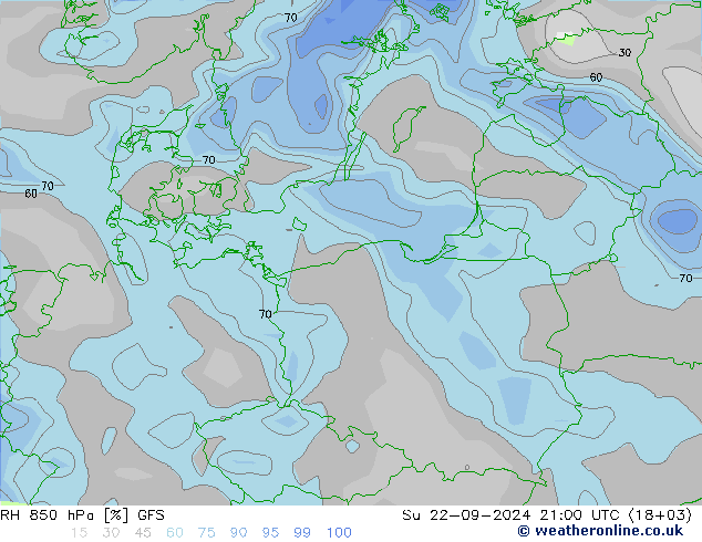 RH 850 hPa GFS Dom 22.09.2024 21 UTC