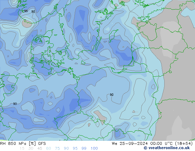 RH 850 hPa GFS St 25.09.2024 00 UTC