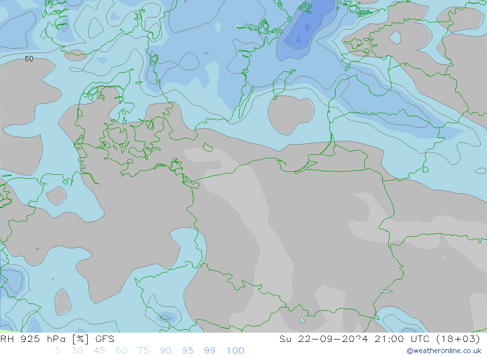 RH 925 гПа GFS Вс 22.09.2024 21 UTC