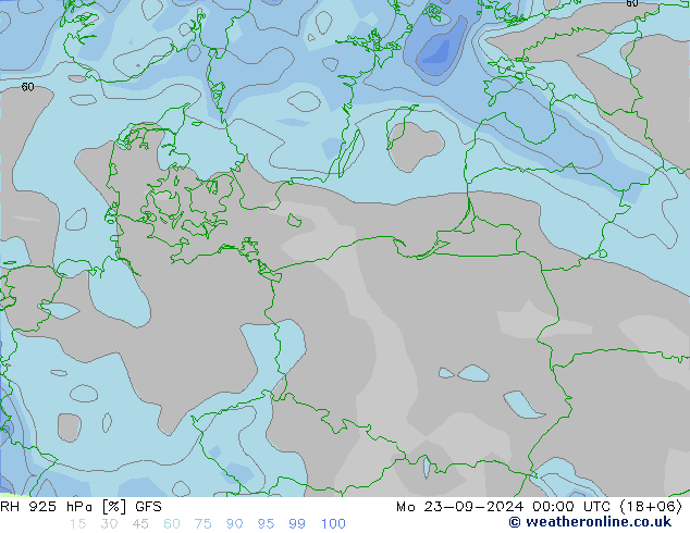 Humidité rel. 925 hPa GFS lun 23.09.2024 00 UTC