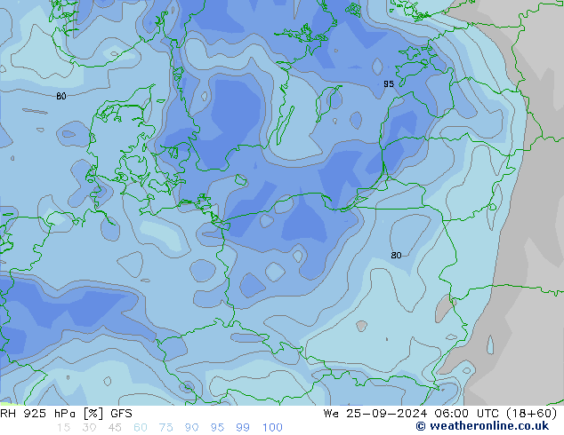 925 hPa Nispi Nem GFS Çar 25.09.2024 06 UTC