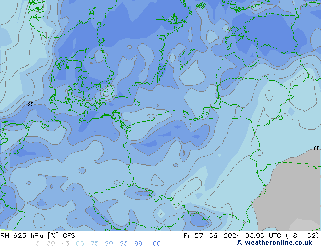 RH 925 hPa GFS Pá 27.09.2024 00 UTC