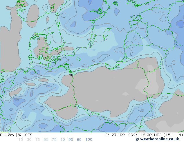 Humedad rel. 2m GFS vie 27.09.2024 12 UTC