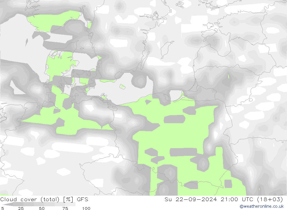 zachmurzenie (suma) GFS nie. 22.09.2024 21 UTC