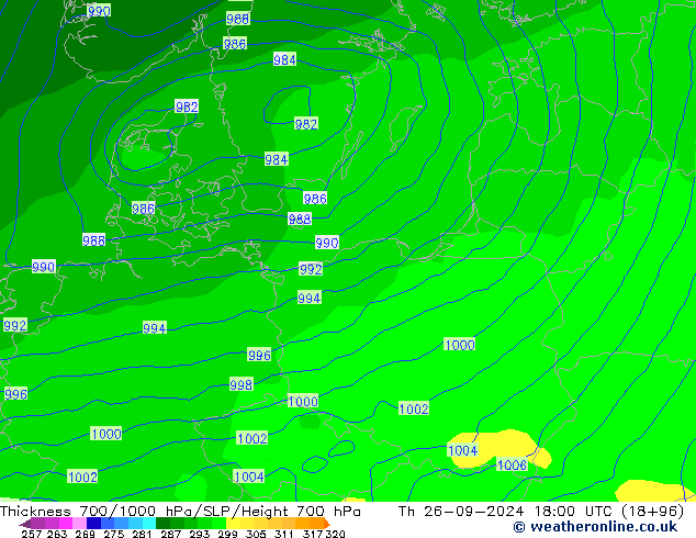 Thck 700-1000 hPa GFS Čt 26.09.2024 18 UTC