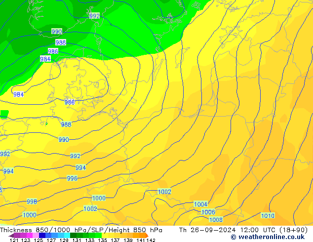 Thck 850-1000 hPa GFS Qui 26.09.2024 12 UTC