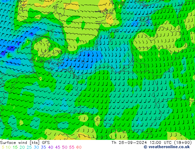 Wind 10 m GFS do 26.09.2024 12 UTC