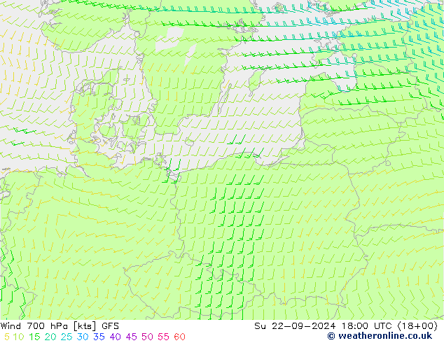 Wind 700 hPa GFS Ne 22.09.2024 18 UTC