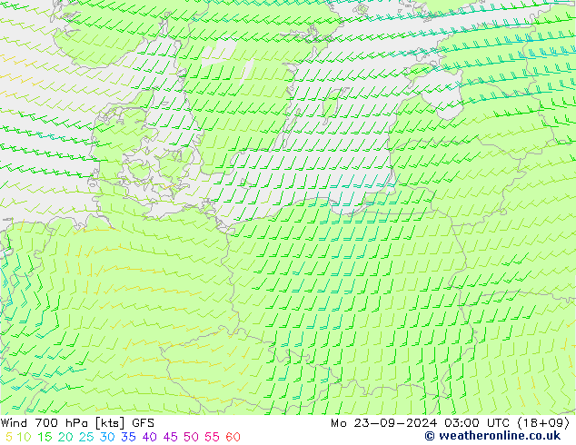 Wind 700 hPa GFS Mo 23.09.2024 03 UTC