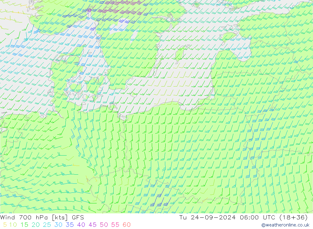 Wind 700 hPa GFS Di 24.09.2024 06 UTC