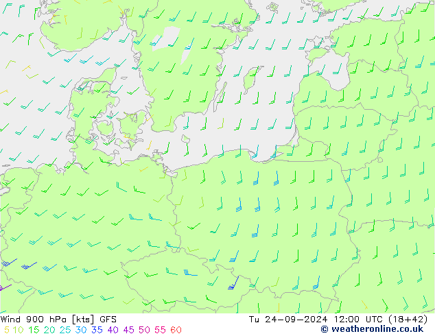 Wind 900 hPa GFS Tu 24.09.2024 12 UTC