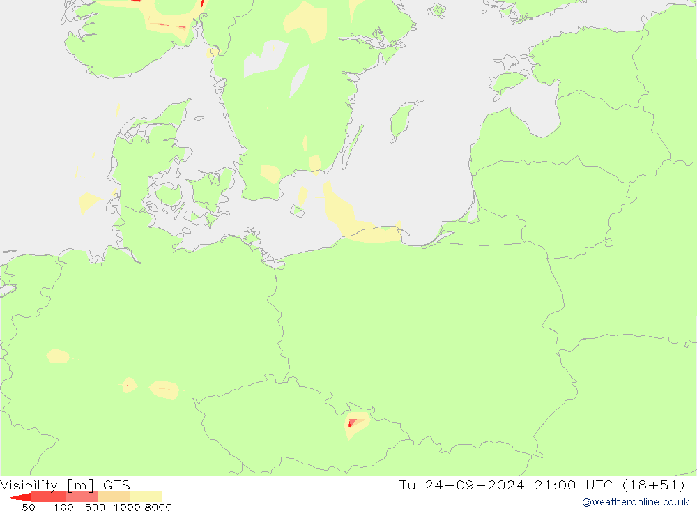 Visibility GFS Tu 24.09.2024 21 UTC