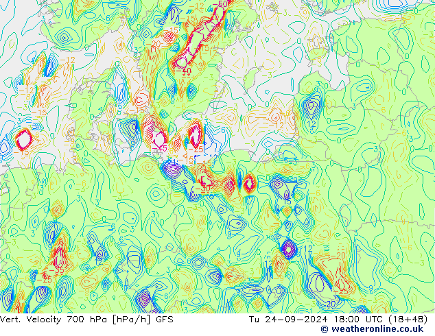 Vert. Velocity 700 hPa GFS Di 24.09.2024 18 UTC