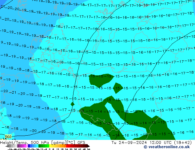 Z500/Yağmur (+YB)/Z850 GFS Sa 24.09.2024 12 UTC