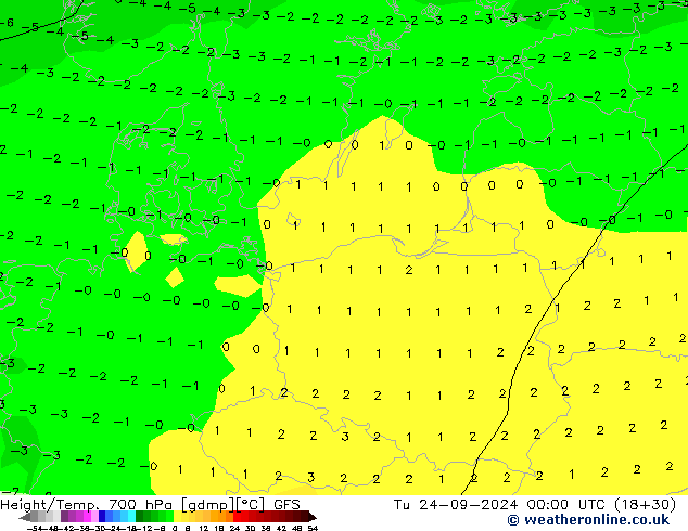 Height/Temp. 700 hPa GFS Tu 24.09.2024 00 UTC