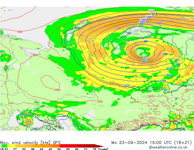 Max. wind velocity GFS lun 23.09.2024 15 UTC