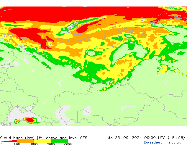 Wolkenbasis (Laag) GFS ma 23.09.2024 00 UTC