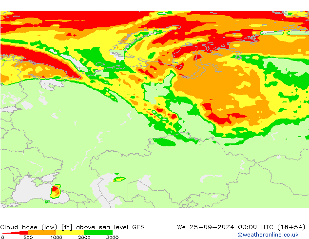 Höhe untere Wolkengrenze GFS Mi 25.09.2024 00 UTC