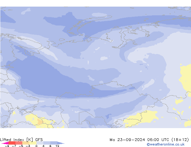 Lifted Index GFS пн 23.09.2024 06 UTC