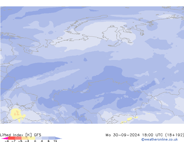 Lifted Index GFS Mo 30.09.2024 18 UTC