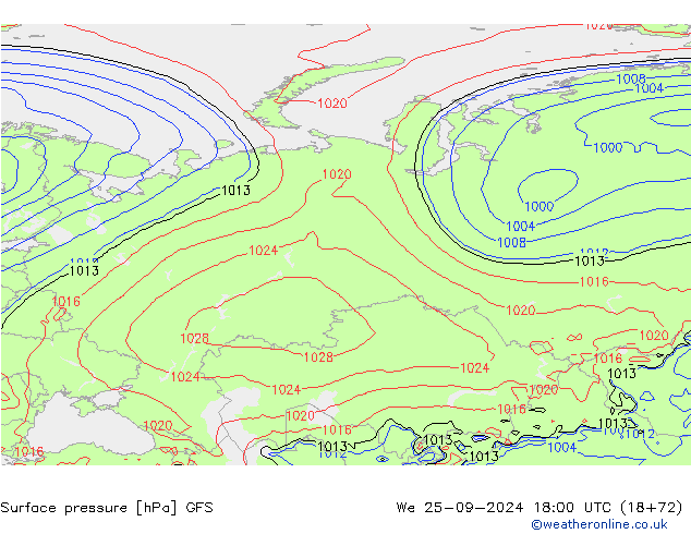 pressão do solo GFS Qua 25.09.2024 18 UTC