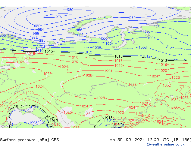 ciśnienie GFS pon. 30.09.2024 12 UTC