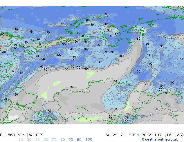 RH 850 hPa GFS  29.09.2024 00 UTC