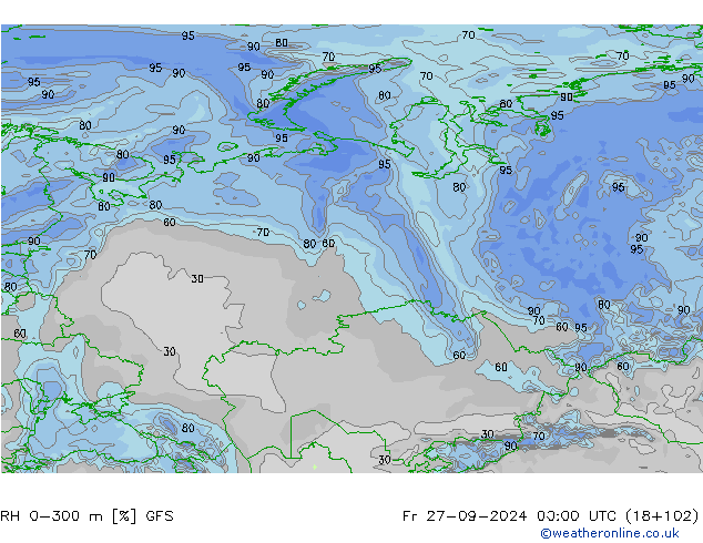 RH 0-300 m GFS ven 27.09.2024 00 UTC