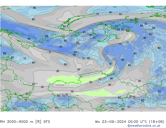 Humidité rel. 3000-6000 m GFS lun 23.09.2024 00 UTC