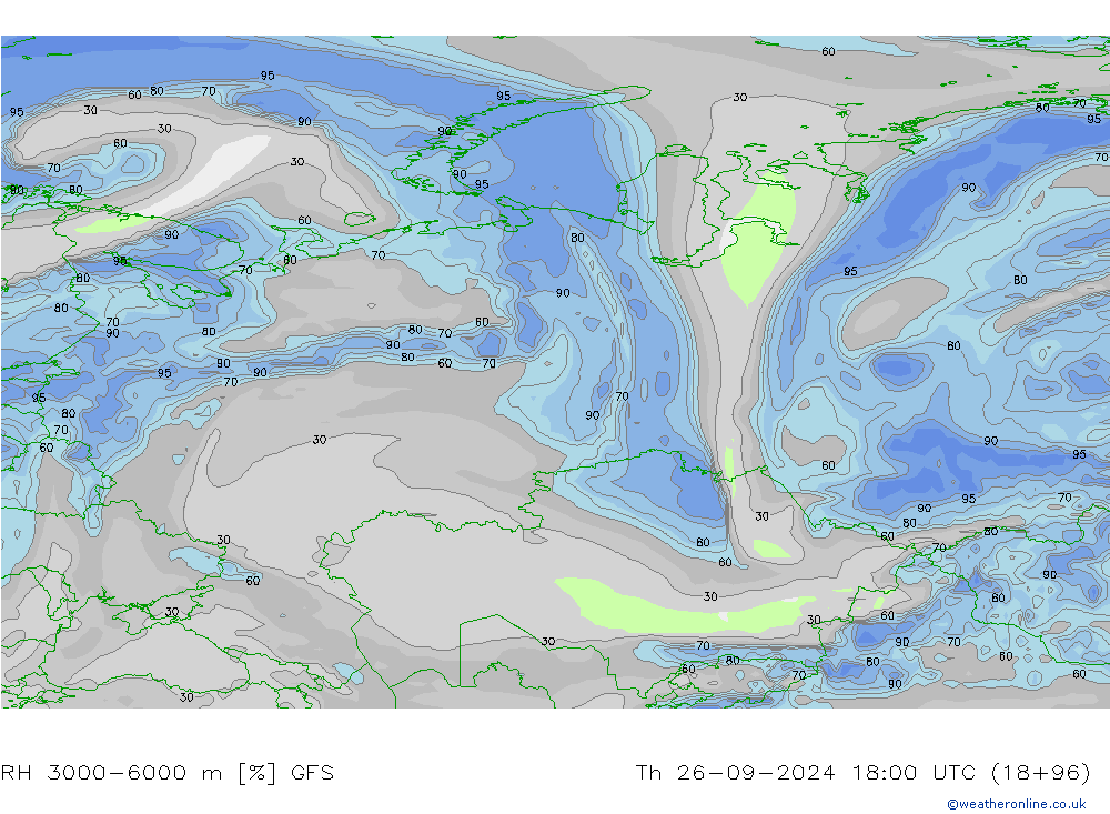 Humidité rel. 3000-6000 m GFS jeu 26.09.2024 18 UTC