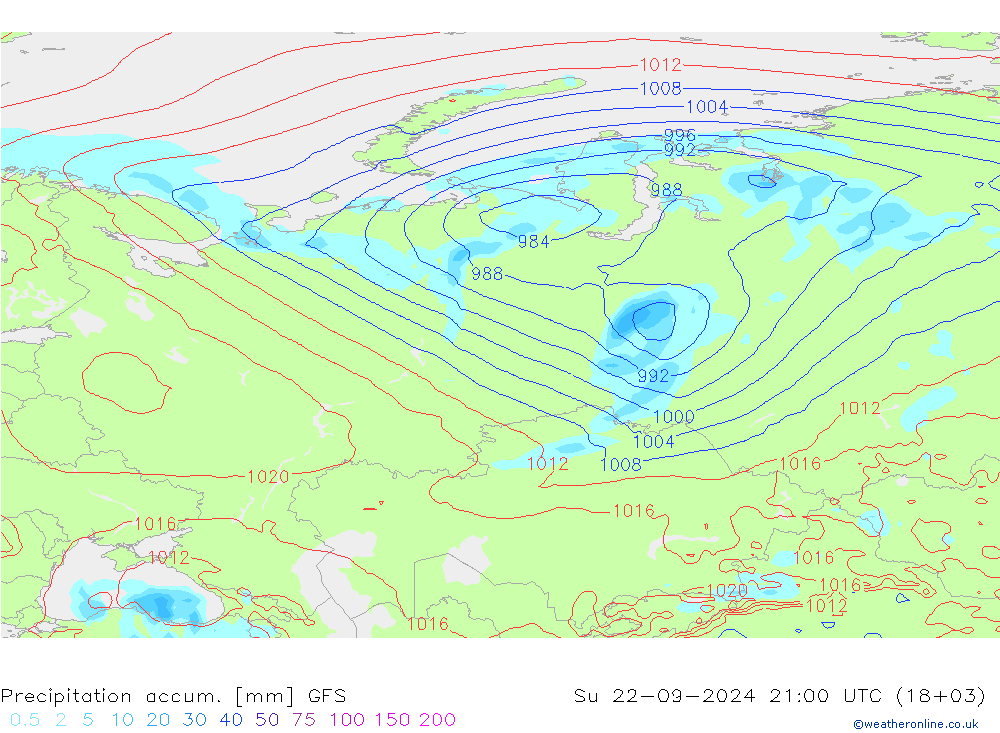 Précipitation accum. GFS dim 22.09.2024 21 UTC