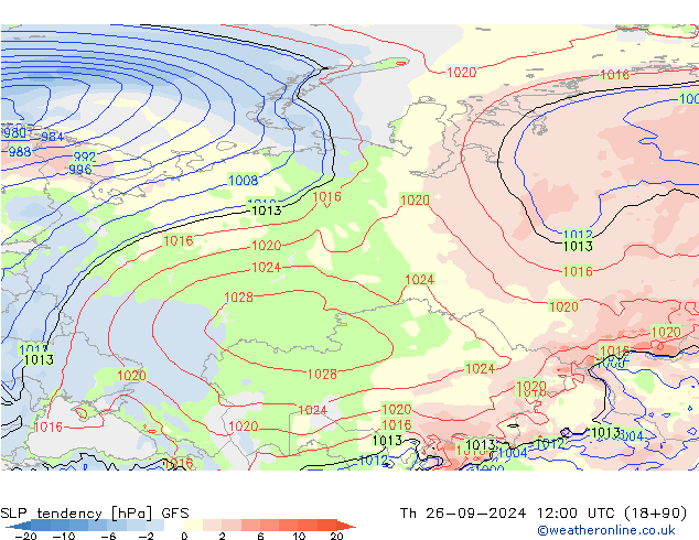 SLP tendency GFS Th 26.09.2024 12 UTC