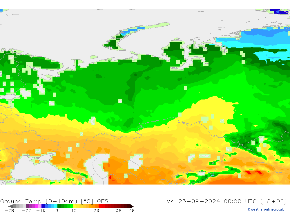 температура от 0-10 см GFS пн 23.09.2024 00 UTC