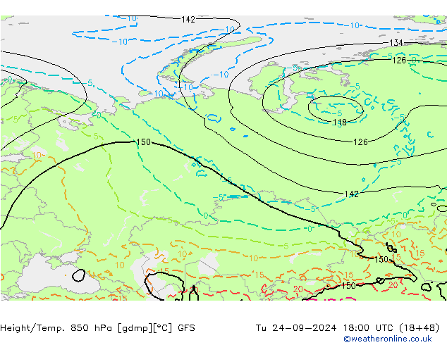 Height/Temp. 850 hPa GFS Di 24.09.2024 18 UTC