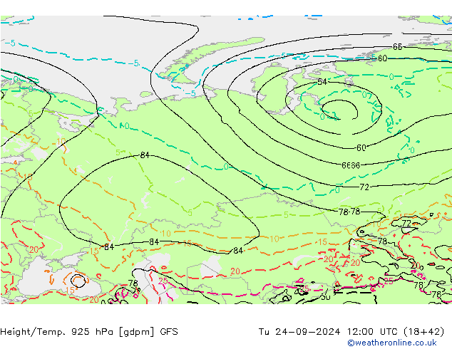 Height/Temp. 925 hPa GFS Ter 24.09.2024 12 UTC