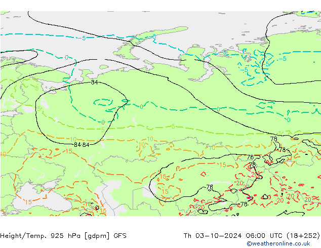 Height/Temp. 925 hPa GFS Th 03.10.2024 06 UTC