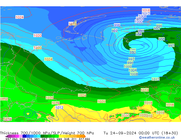 Thck 700-1000 hPa GFS Tu 24.09.2024 00 UTC