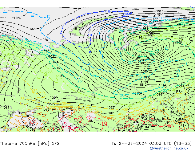 Theta-e 700hPa GFS Sa 24.09.2024 03 UTC