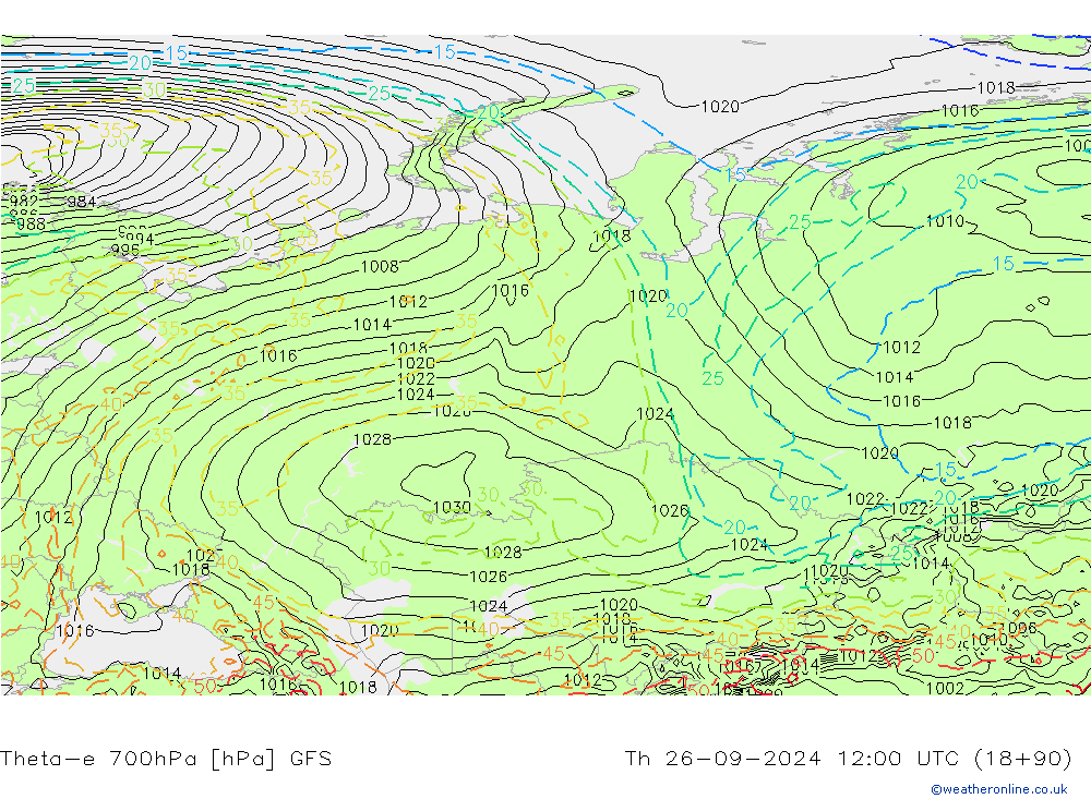 Theta-e 700hPa GFS Th 26.09.2024 12 UTC