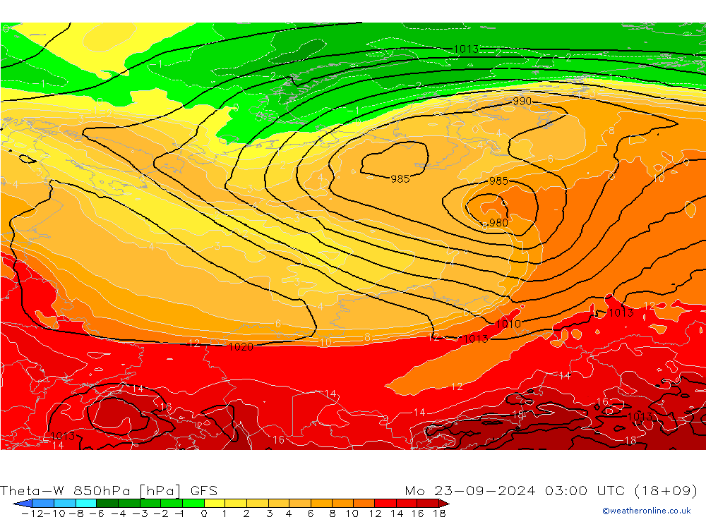 Theta-W 850hPa GFS Pzt 23.09.2024 03 UTC