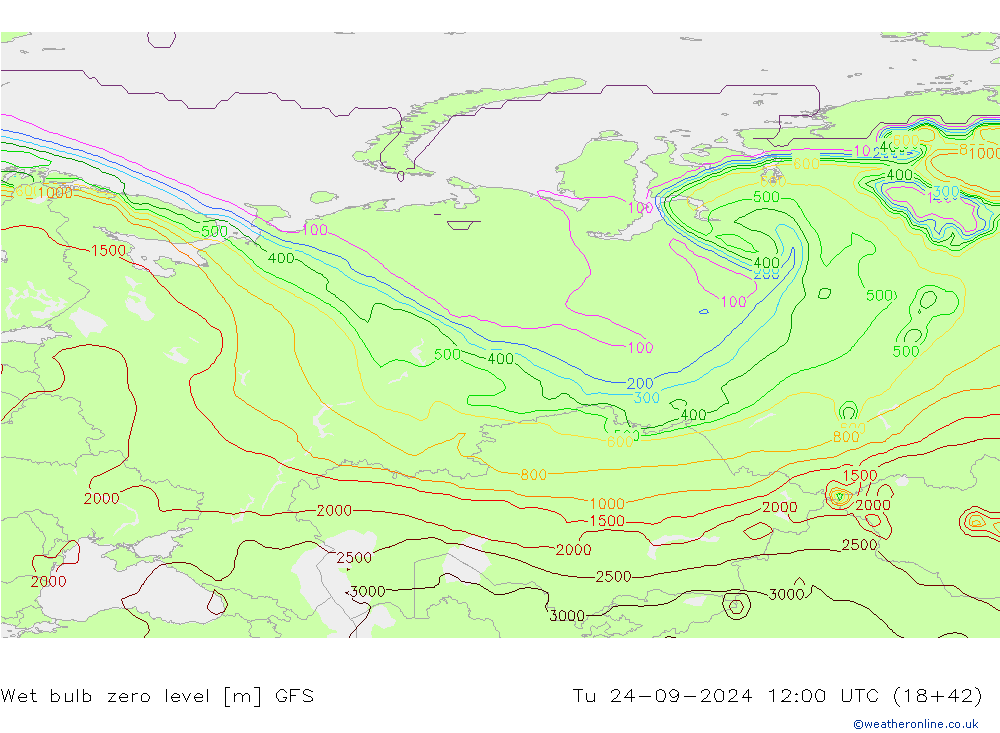 Theta-W Isoterma 0° GFS Ter 24.09.2024 12 UTC