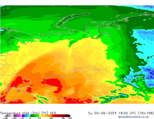 Темпер. макс 2т GFS Вс 29.09.2024 18 UTC