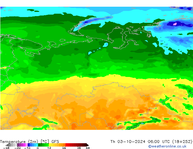 Temperature (2m) GFS Th 03.10.2024 06 UTC