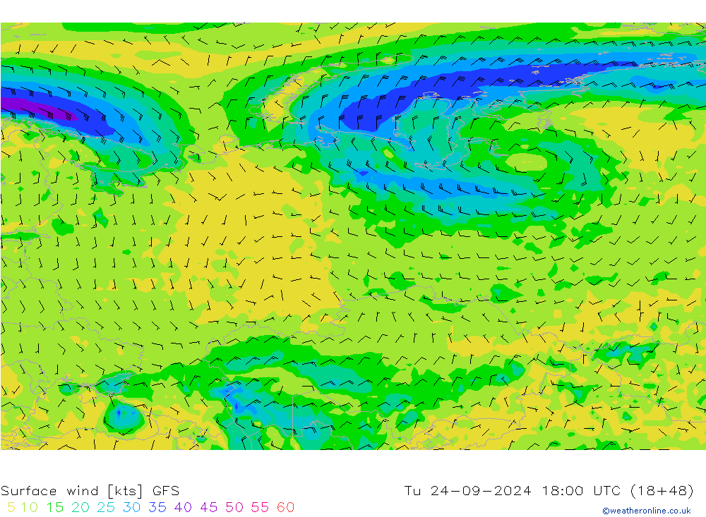 Vent 10 m GFS mar 24.09.2024 18 UTC