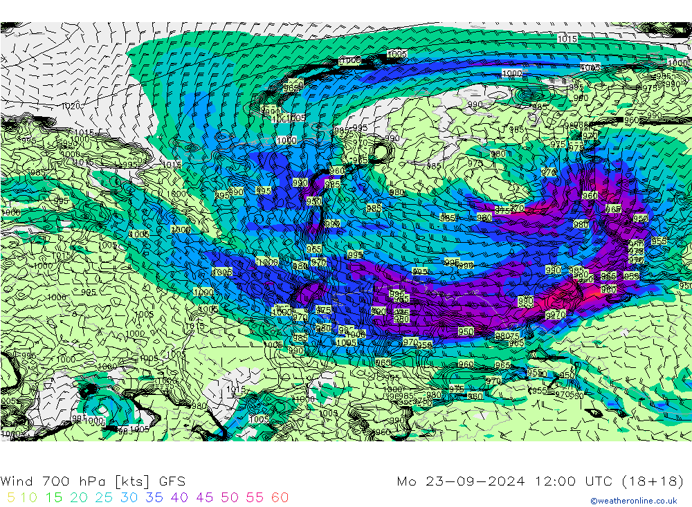 Wind 700 hPa GFS Mo 23.09.2024 12 UTC