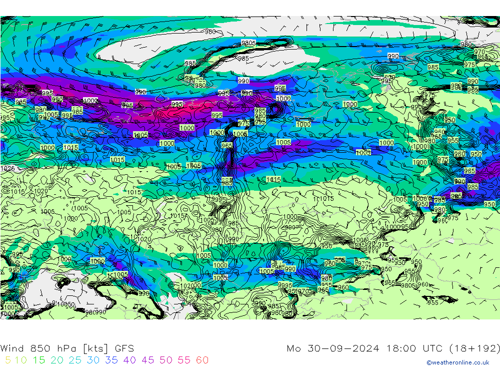 Vento 850 hPa GFS Seg 30.09.2024 18 UTC